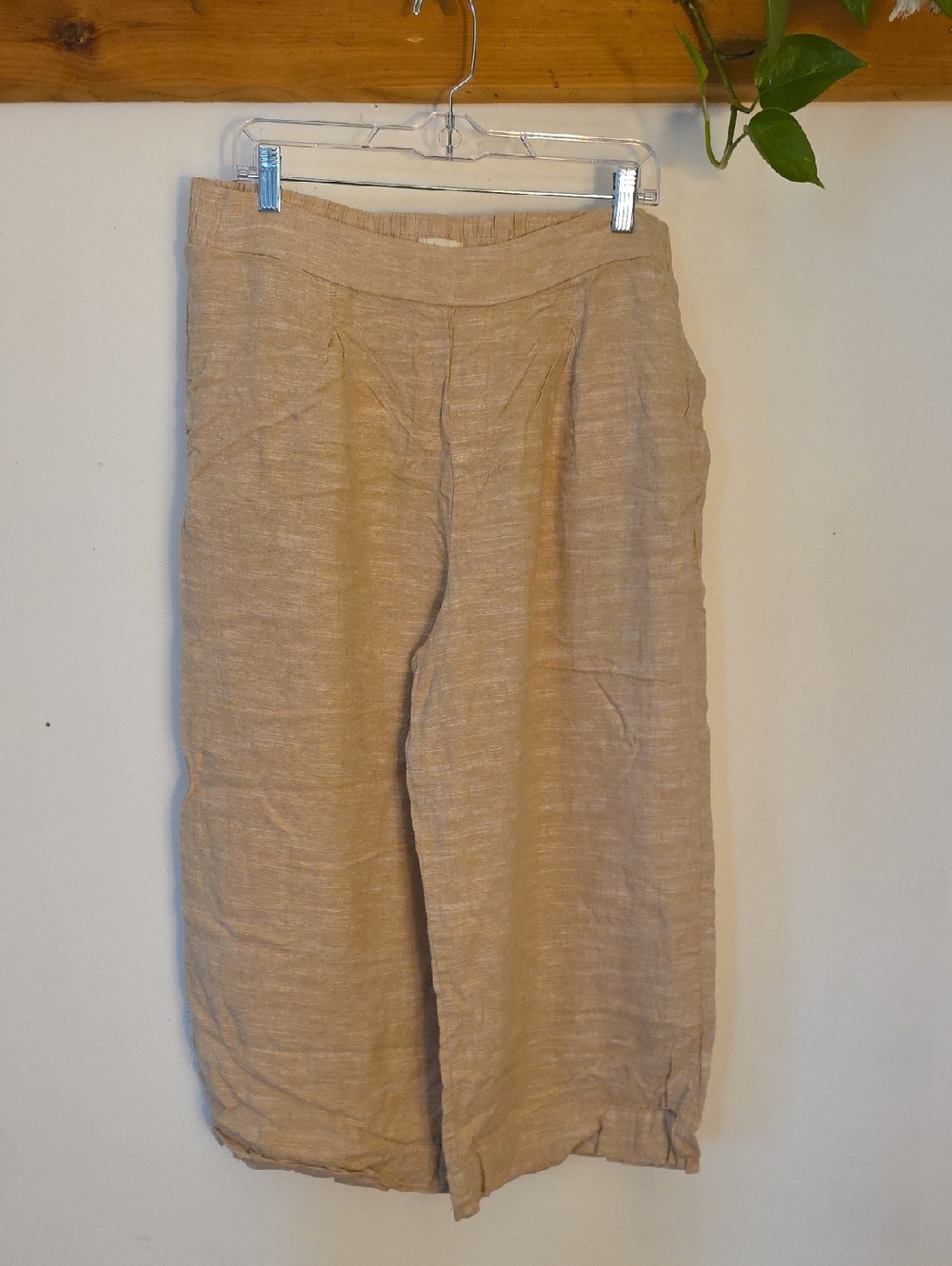 Ella Moss Beige Elastic-Waist Linen Blend Pants